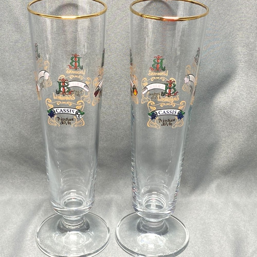 Lindeman's Beer Fluted Glass Gold Rim Set of 2 Cassis, Peche, Kriek, Framboise - Picture 6 of 9